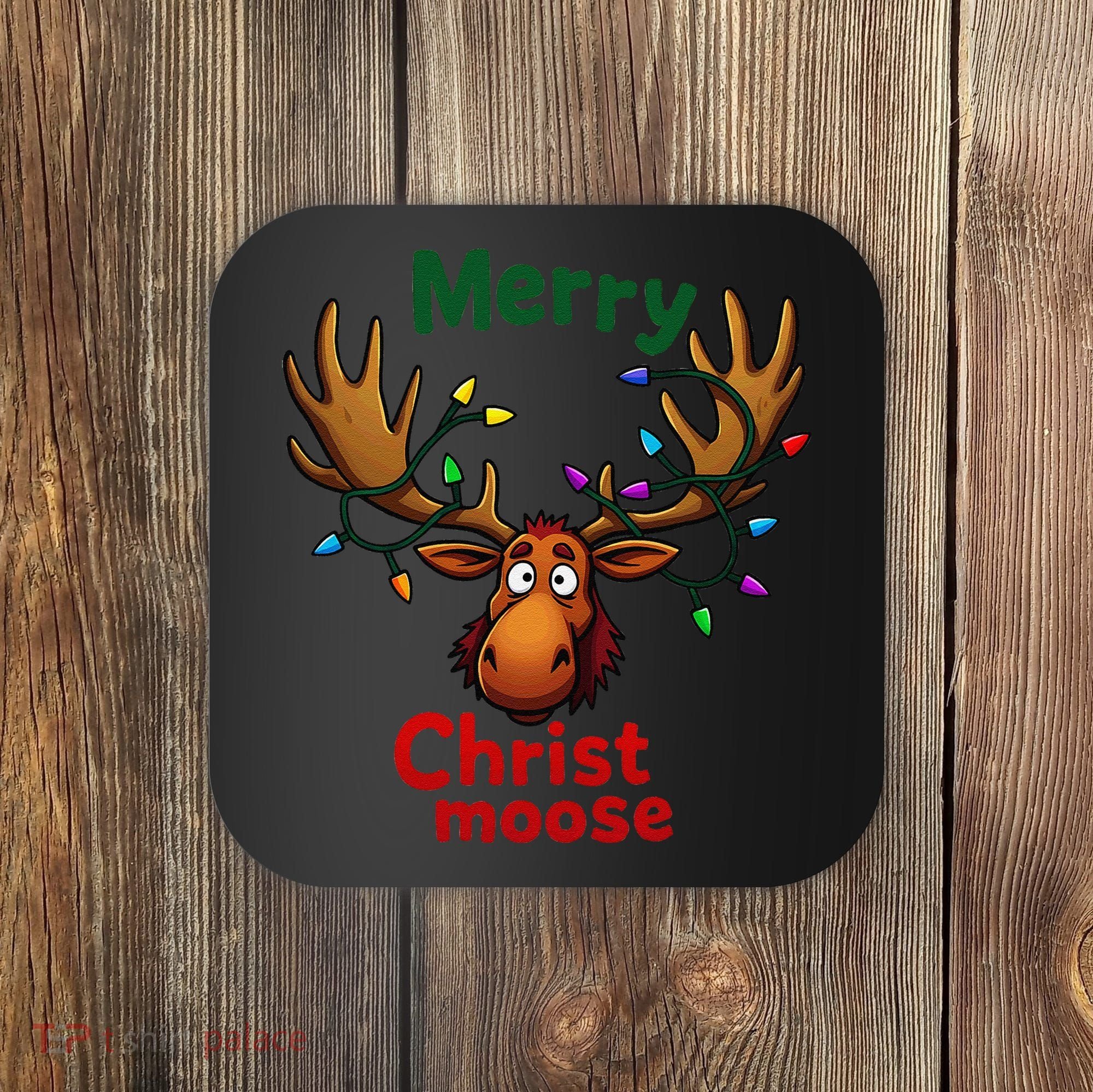 Christmas Lights Moose Merry Christmoose Coaster