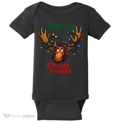 Christmas Lights Moose Merry Christmoose Baby Bodysuit