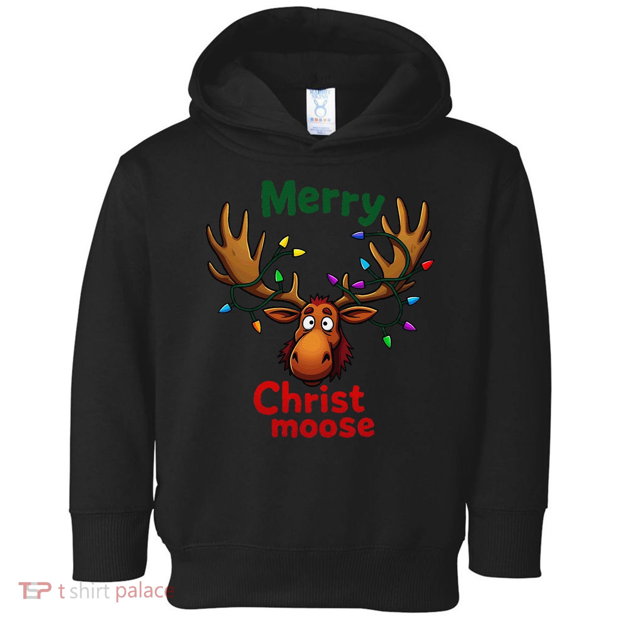 Christmas Lights Moose Merry Christmoose Toddler Hoodie