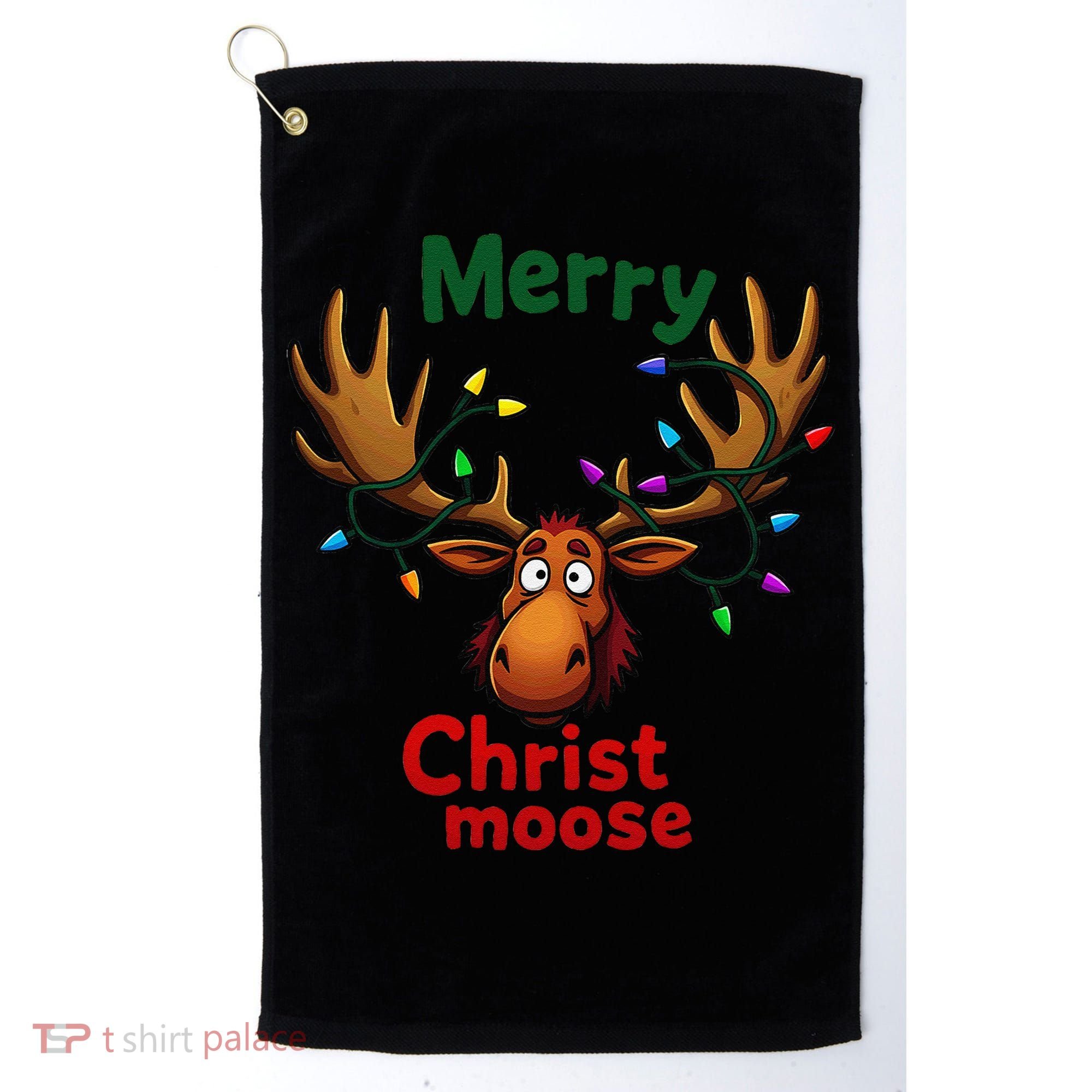 Christmas Lights Moose Merry Christmoose Golf Towel