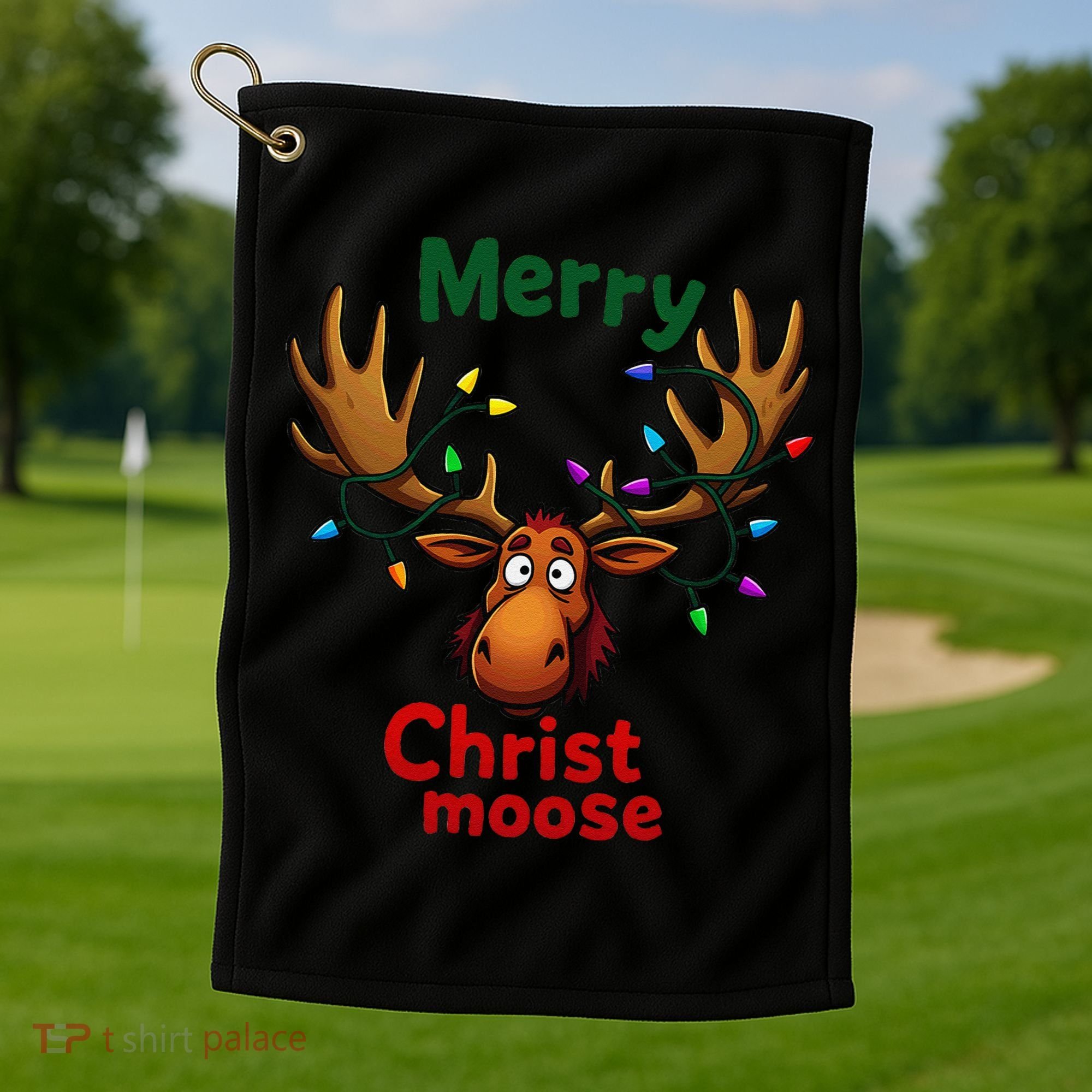 Christmas Lights Moose Merry Christmoose Golf Towel