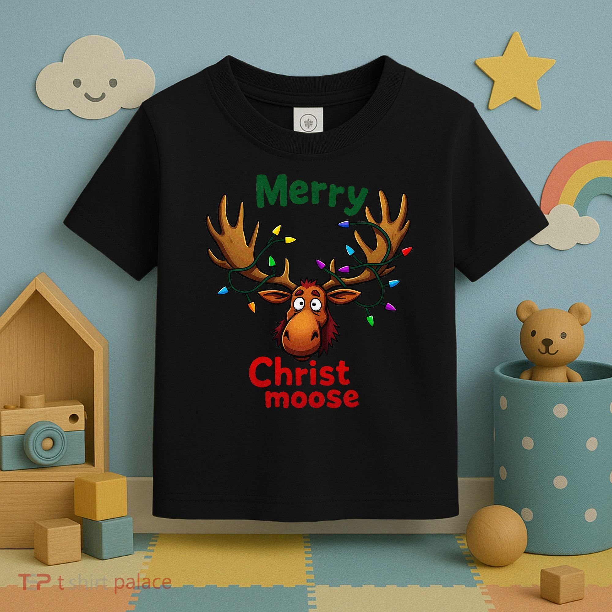 Christmas Lights Moose Merry Christmoose Toddler T-Shirt