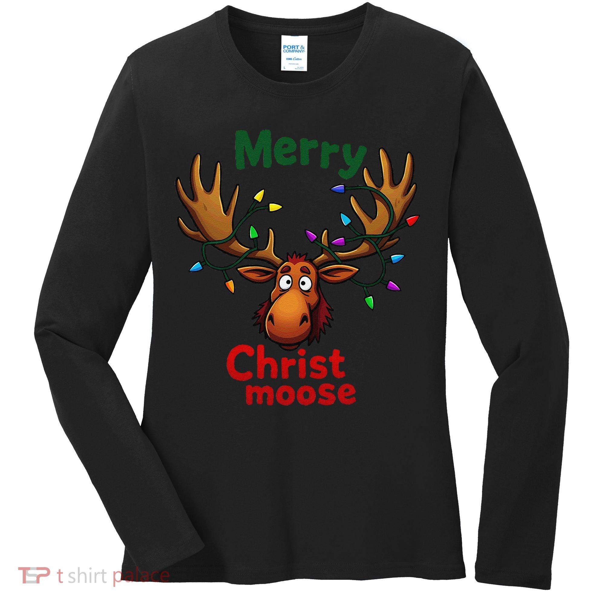 Christmas Lights Moose Merry Christmoose Women's Long Sleeve Shirt