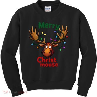 Christmas Lights Moose Merry Christmoose Kids Sweatshirt