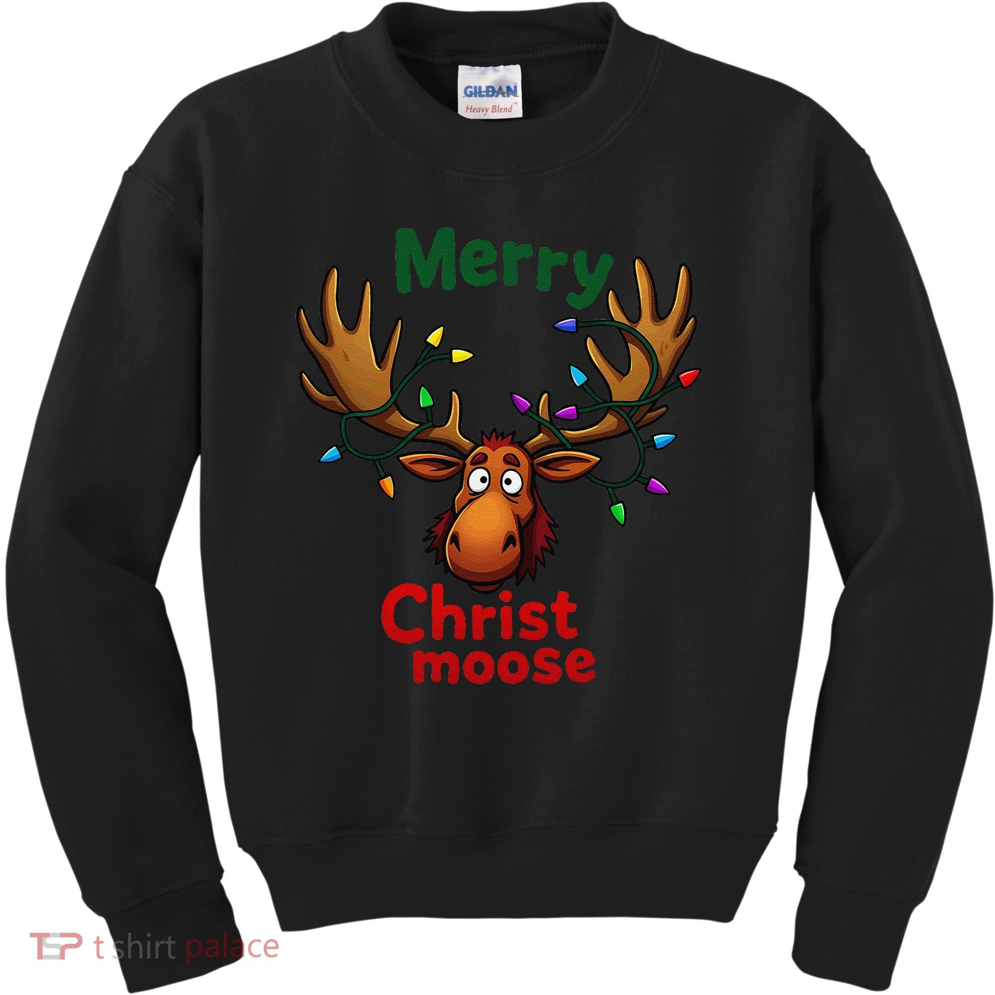 Christmas Lights Moose Merry Christmoose Kids Sweatshirt
