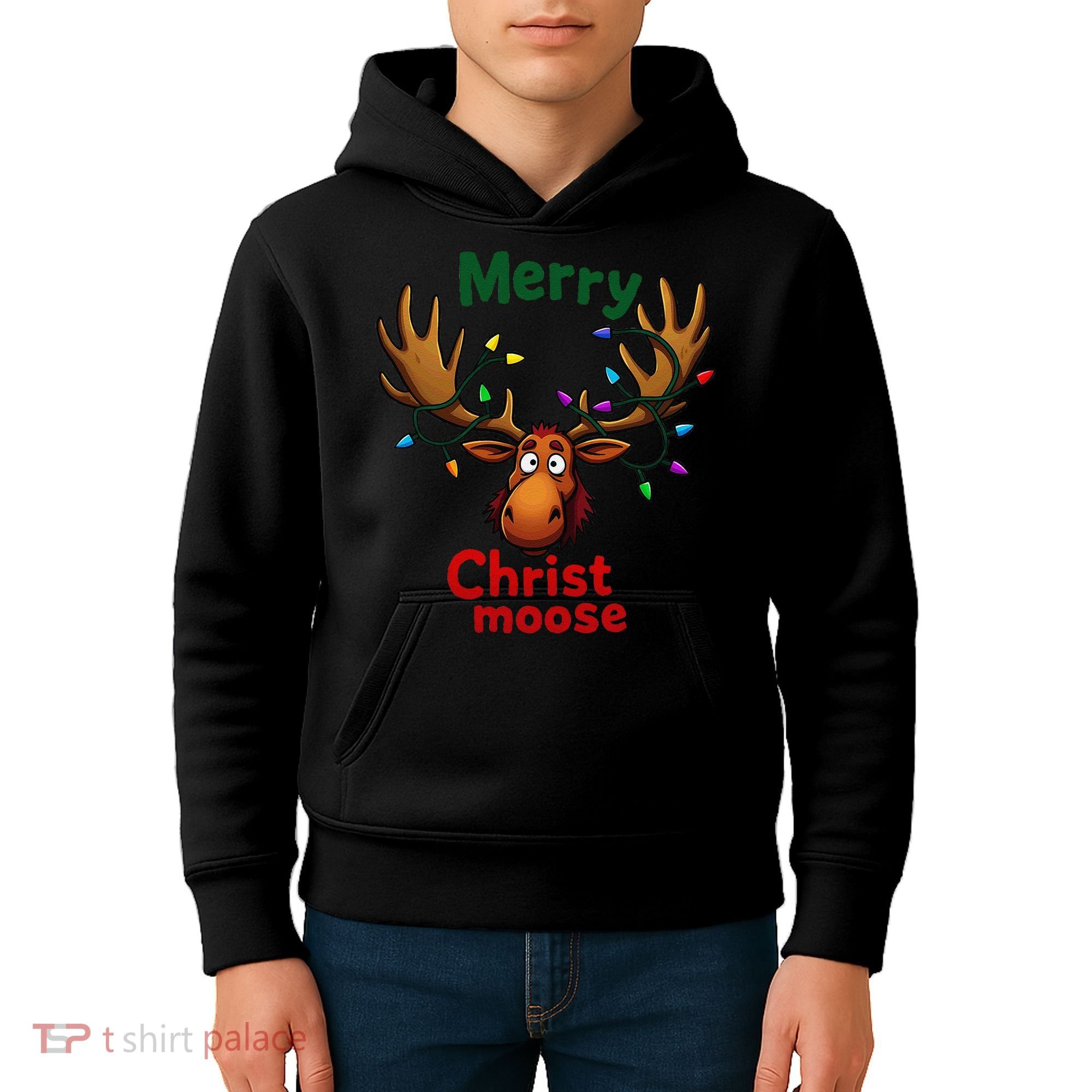 Christmas Lights Moose Merry Christmoose Kids Hoodie