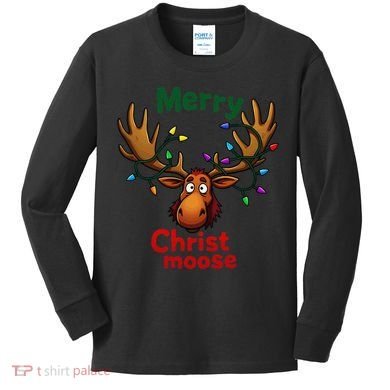 Christmas Lights Moose Merry Christmoose Kids Long Sleeve Shirt