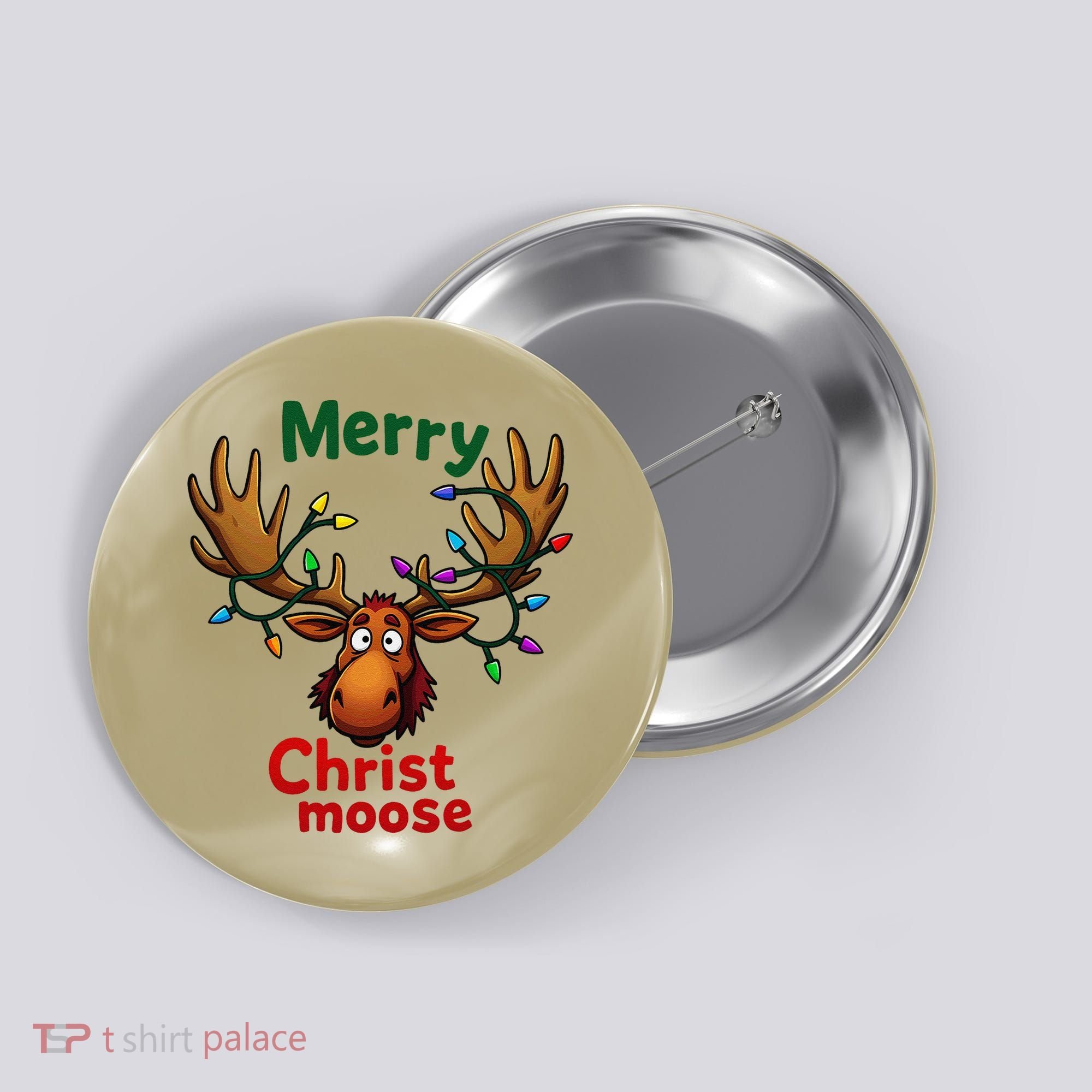 Christmas Lights Moose Merry Christmoose Button