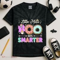 Cute Little Miss 100 One Hundred Days Smarter Kids Tie-Dye T-Shirt thumb 2