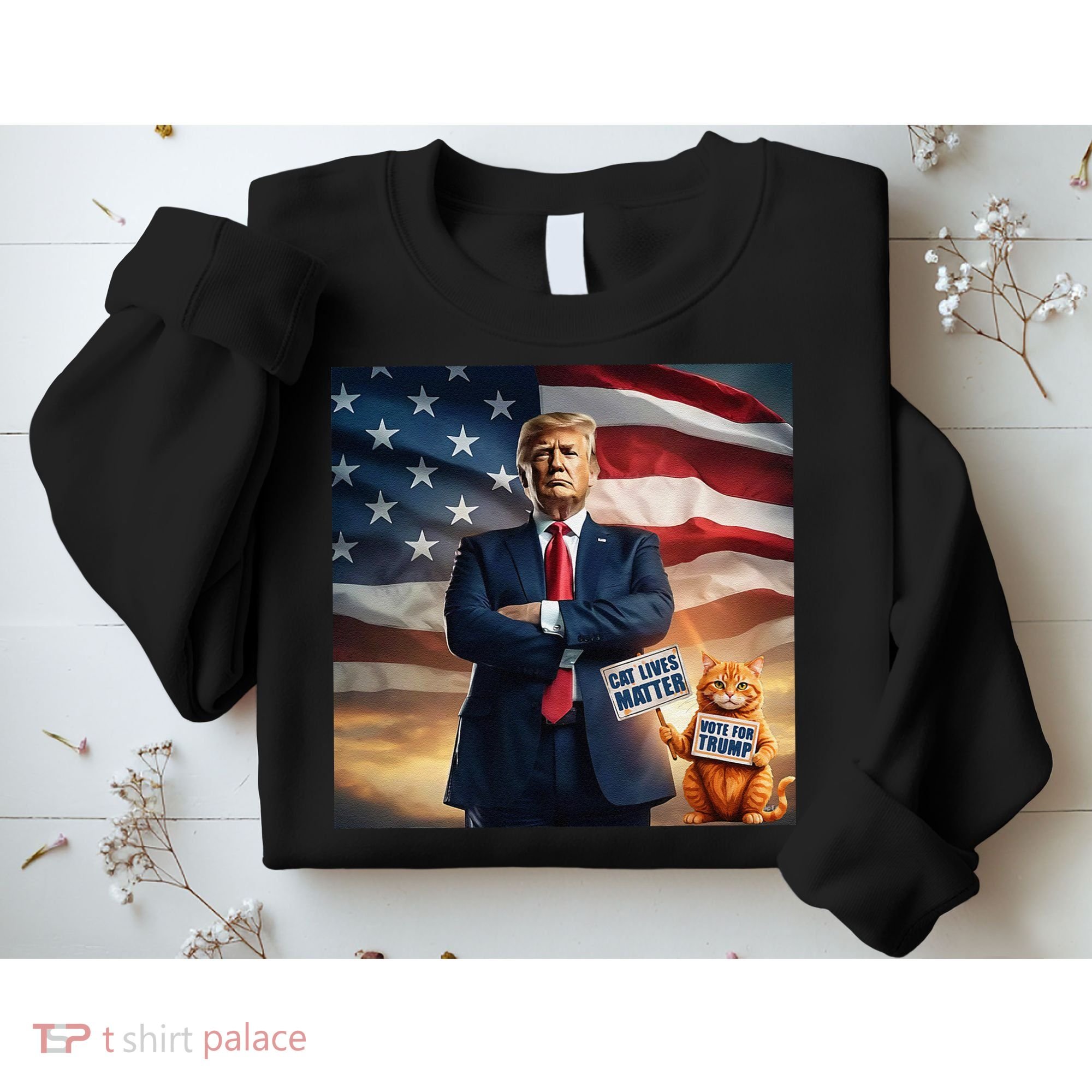 Cat Lives Matter Vote For Trump Usa Flag Funny Election Sweatshirt