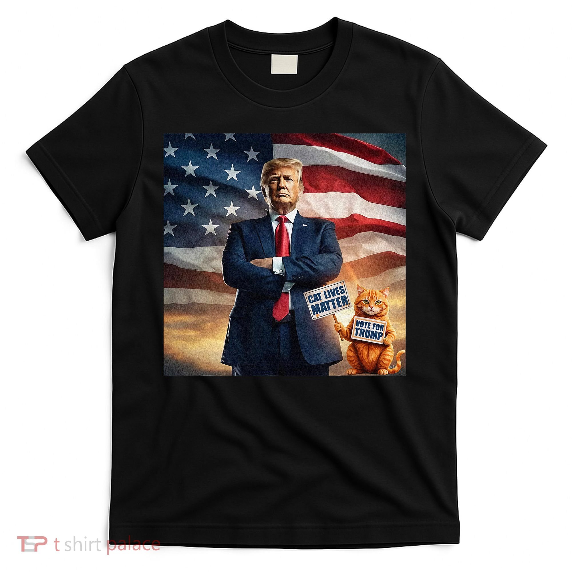 Cat Lives Matter Vote For Trump Usa Flag Funny Election T-Shirt
