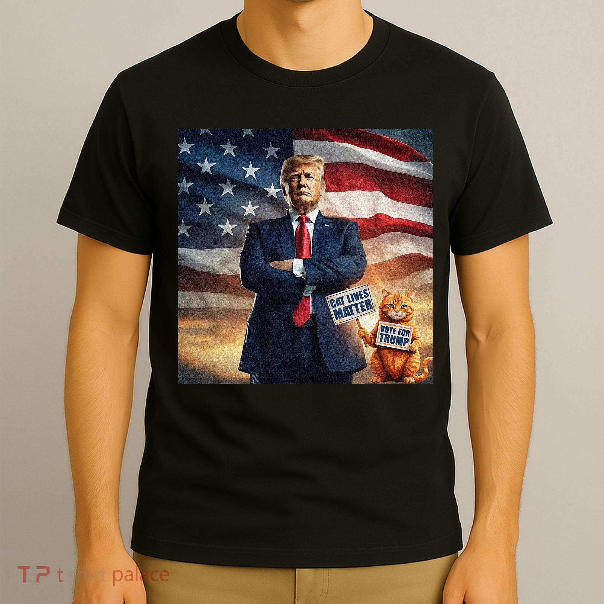 Cat Lives Matter Vote For Trump Usa Flag Funny Election T-Shirt