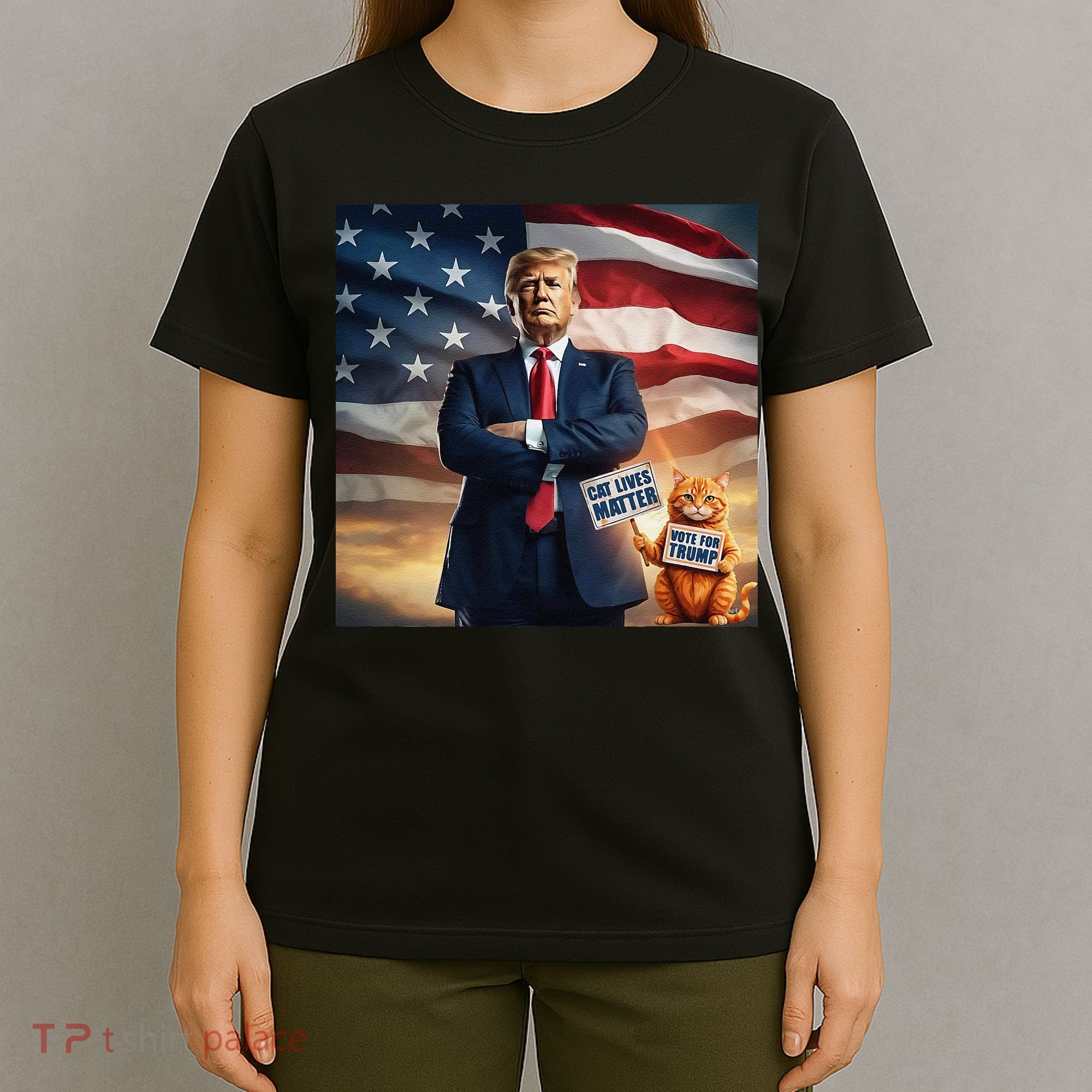 Cat Lives Matter Vote For Trump Usa Flag Funny Election T-Shirt