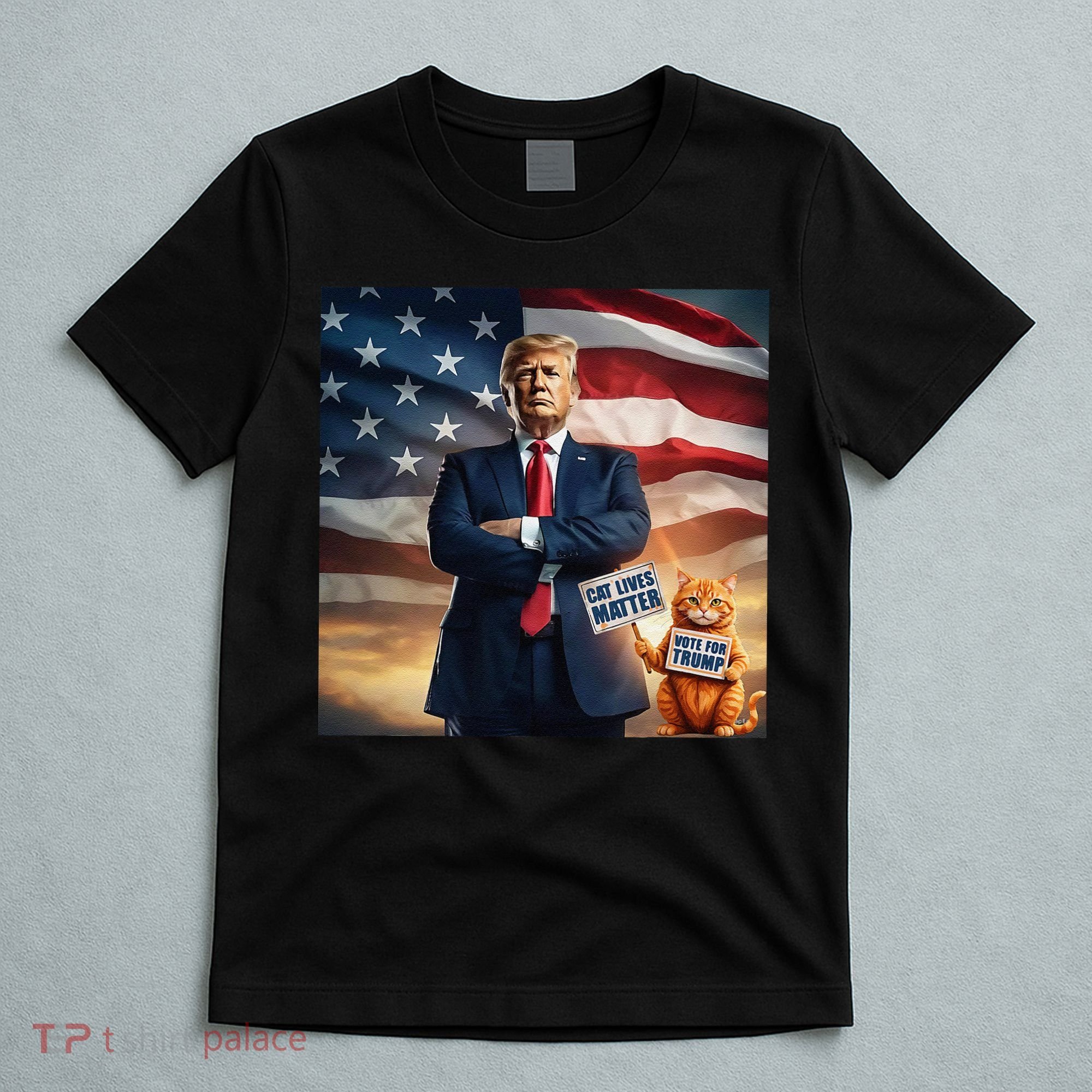 Cat Lives Matter Vote For Trump Usa Flag Funny Election T-Shirt