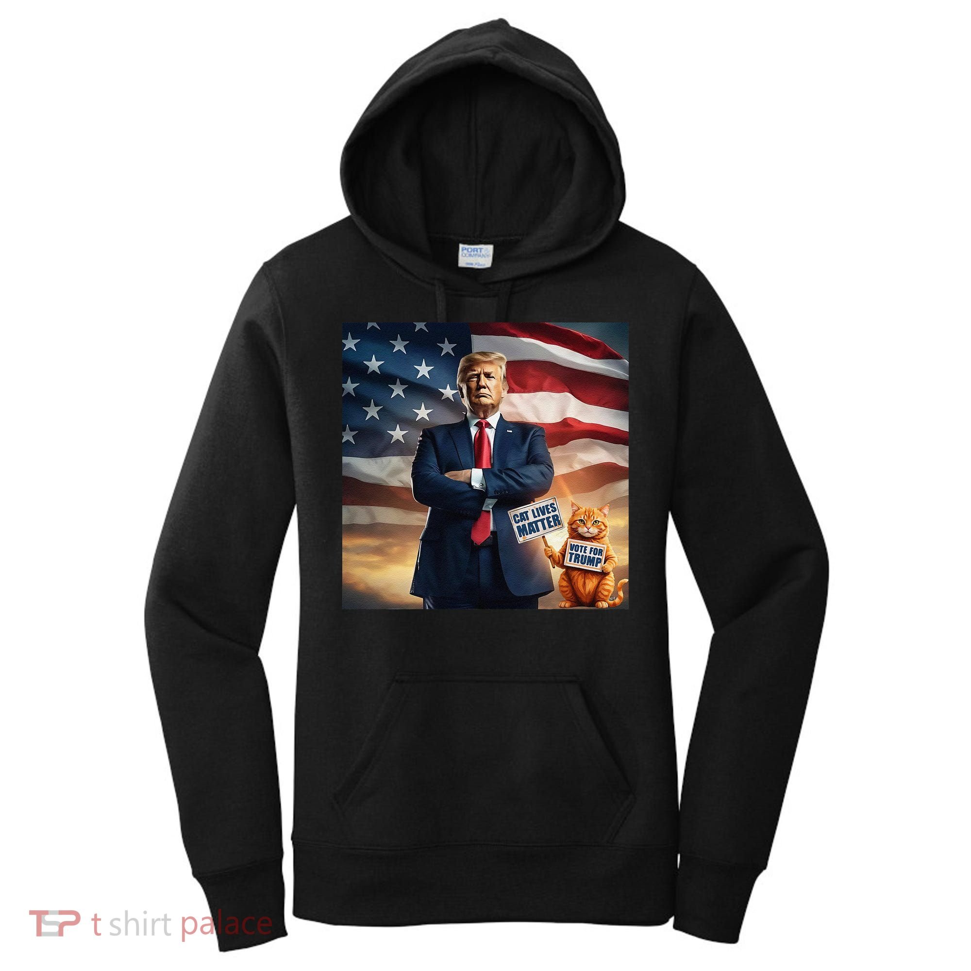 Cat Lives Matter Vote For Trump Usa Flag Funny Election Women's Hoodie