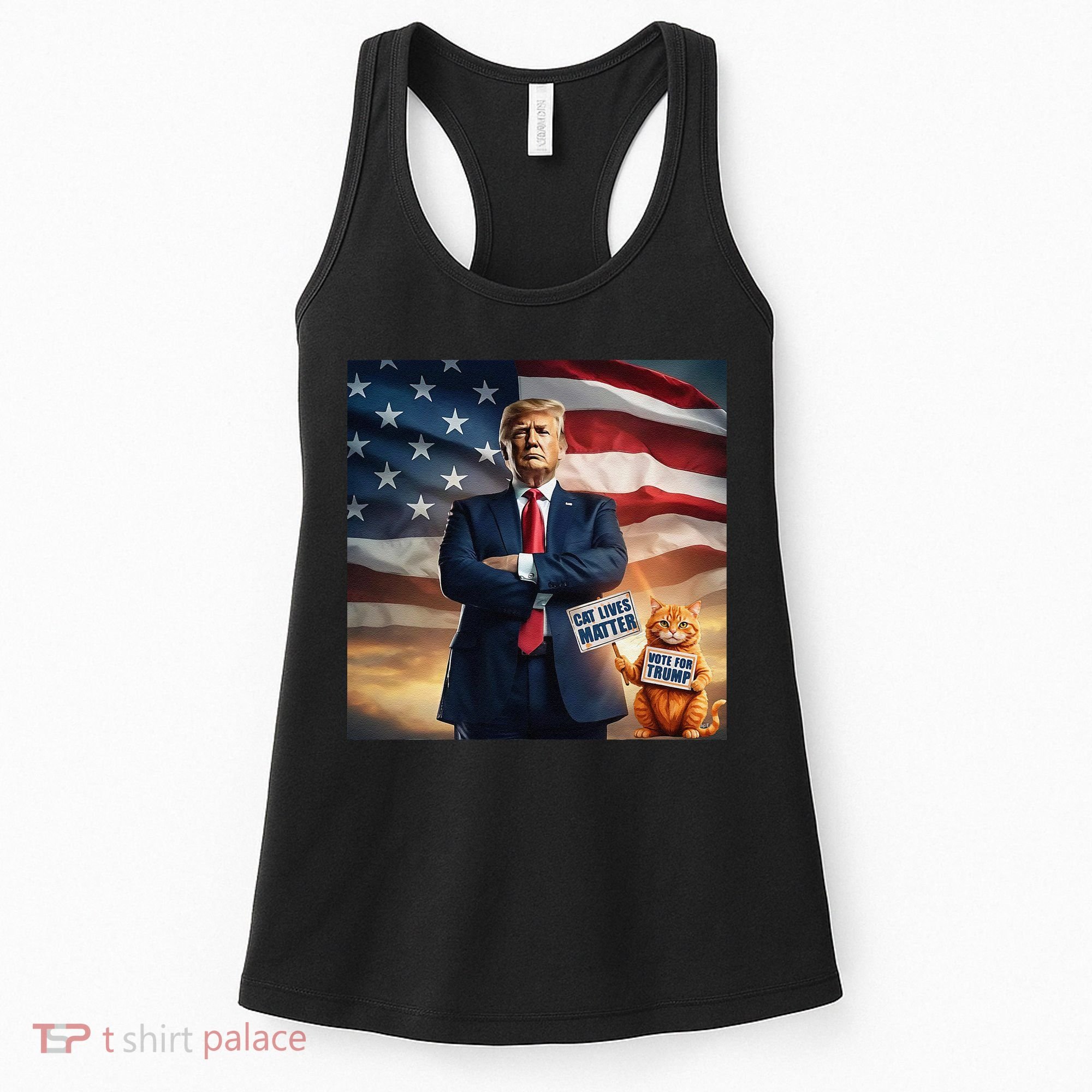 Cat Lives Matter Vote For Trump Usa Flag Funny Election Women's Tank Top