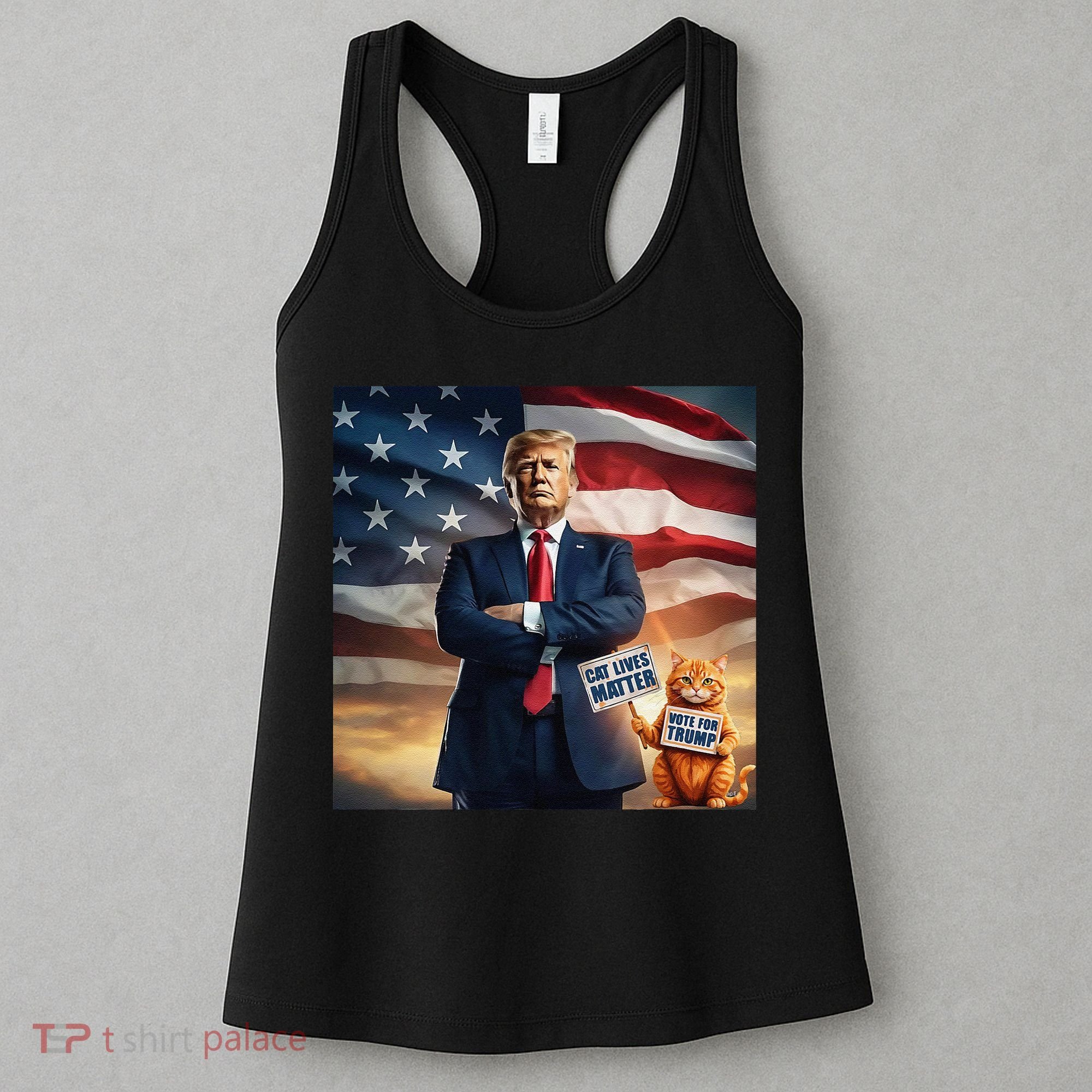 Cat Lives Matter Vote For Trump Usa Flag Funny Election Women's Tank Top