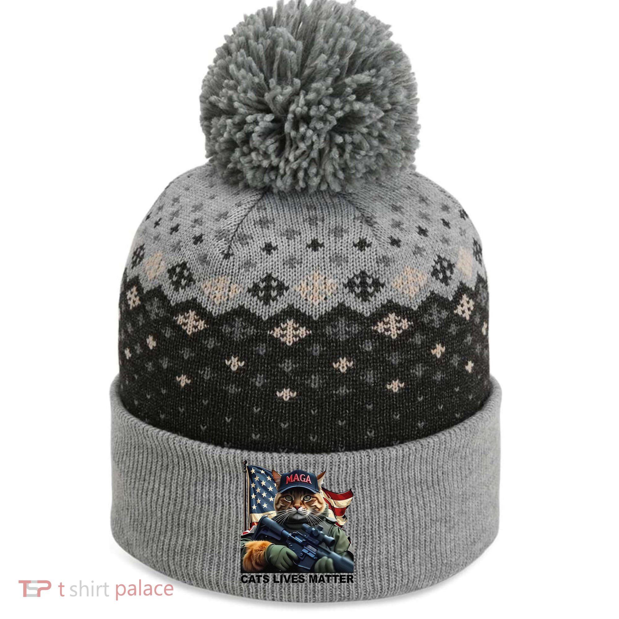 Cats Lives Matter Funny Trump 2024 Cat Maga Gift The Baniff Cuffed Pom Beanie