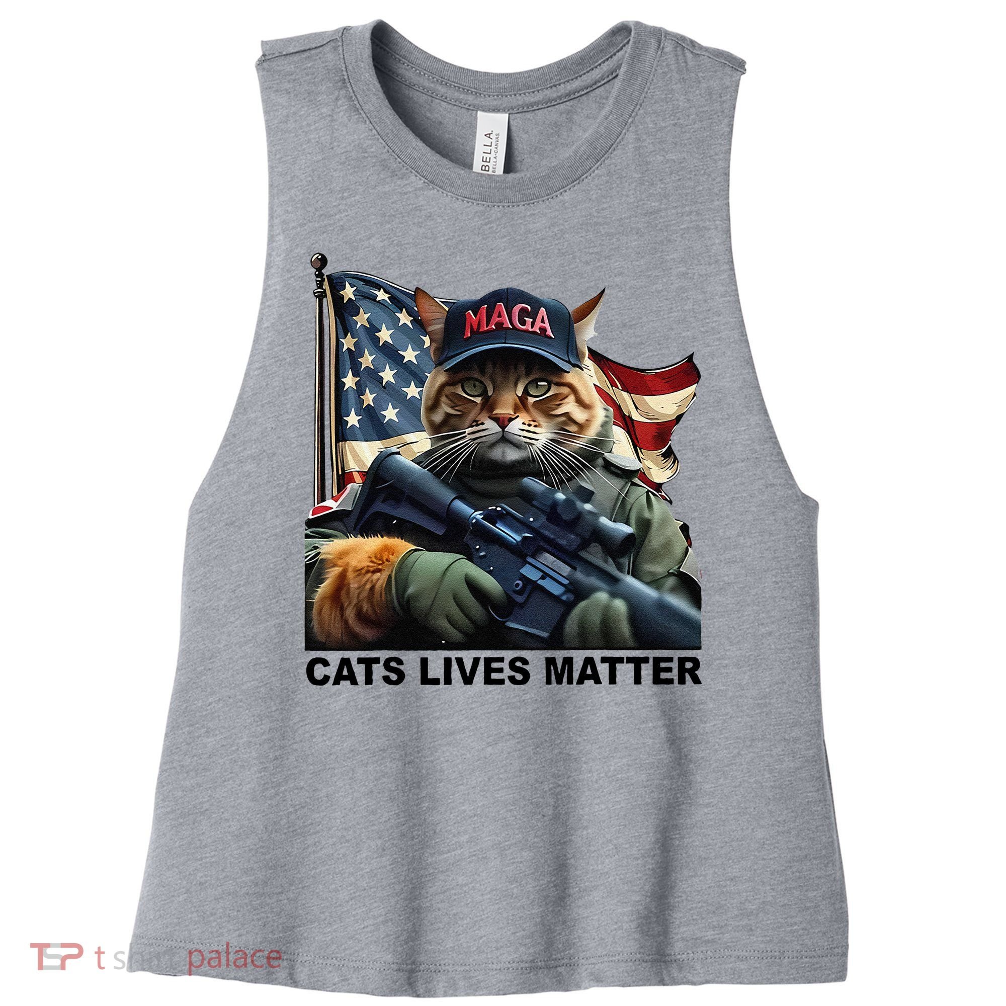 Cats Lives Matter Funny Trump 2024 Cat Maga Gift Women's Racerback Cropped Tank