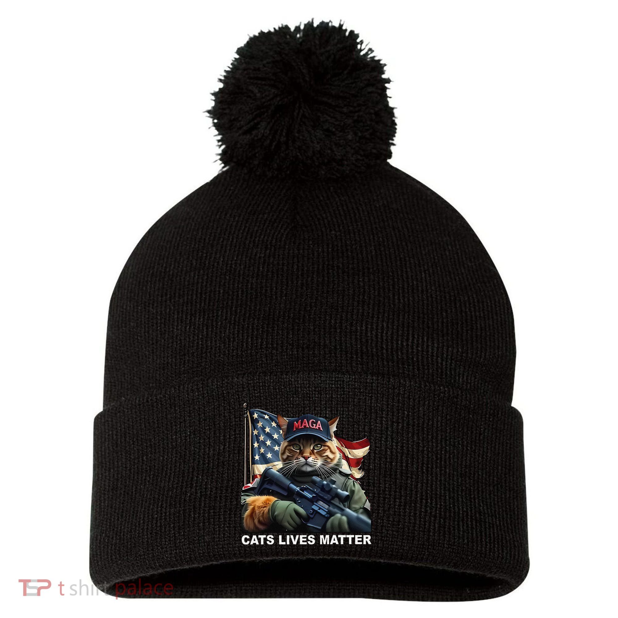 Cats Lives Matter Funny Trump 2024 Cat Maga Gift Pom Pom 12in Knit Beanie