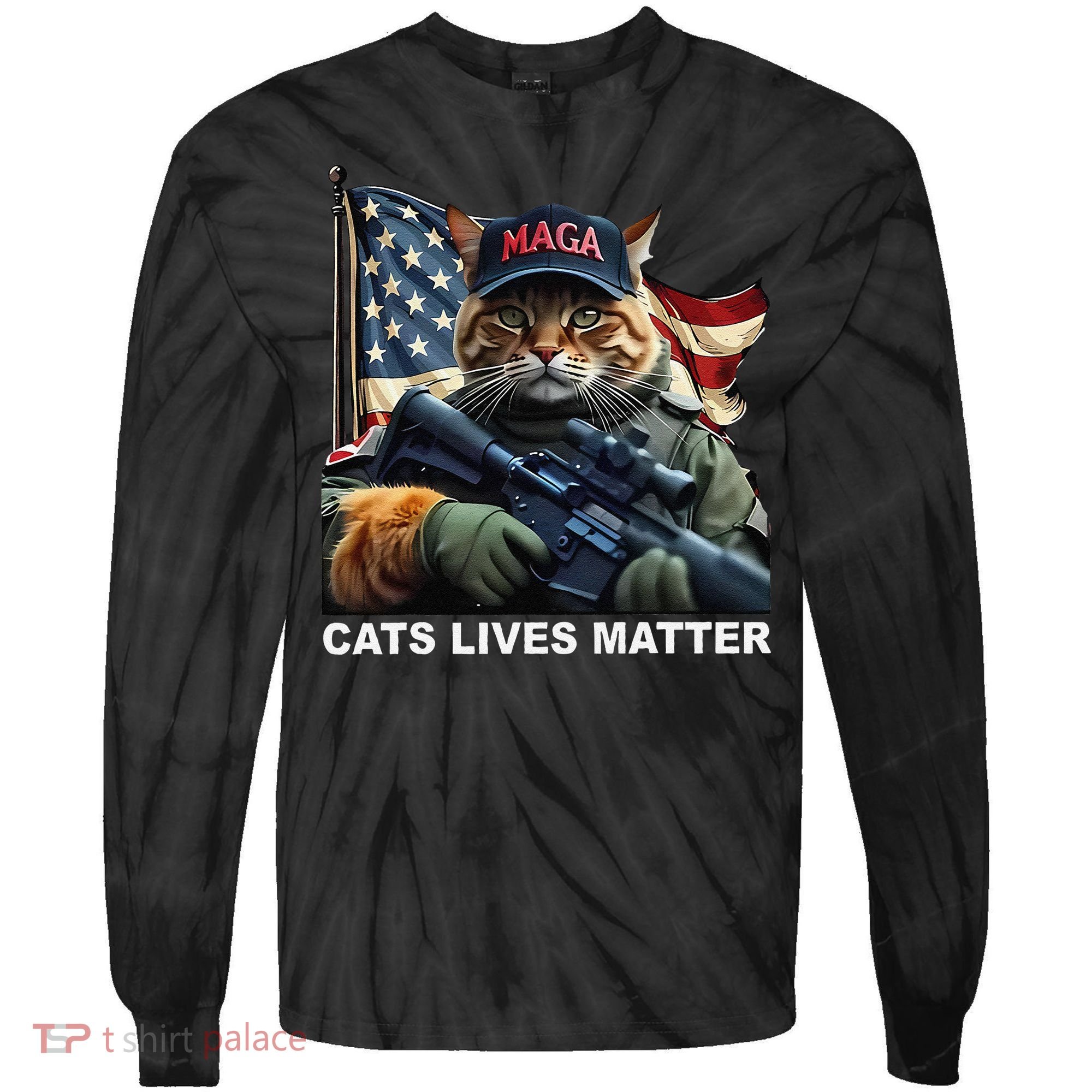 Cats Lives Matter Funny Trump 2024 Cat Maga Gift Tie-Dye Long Sleeve Shirt