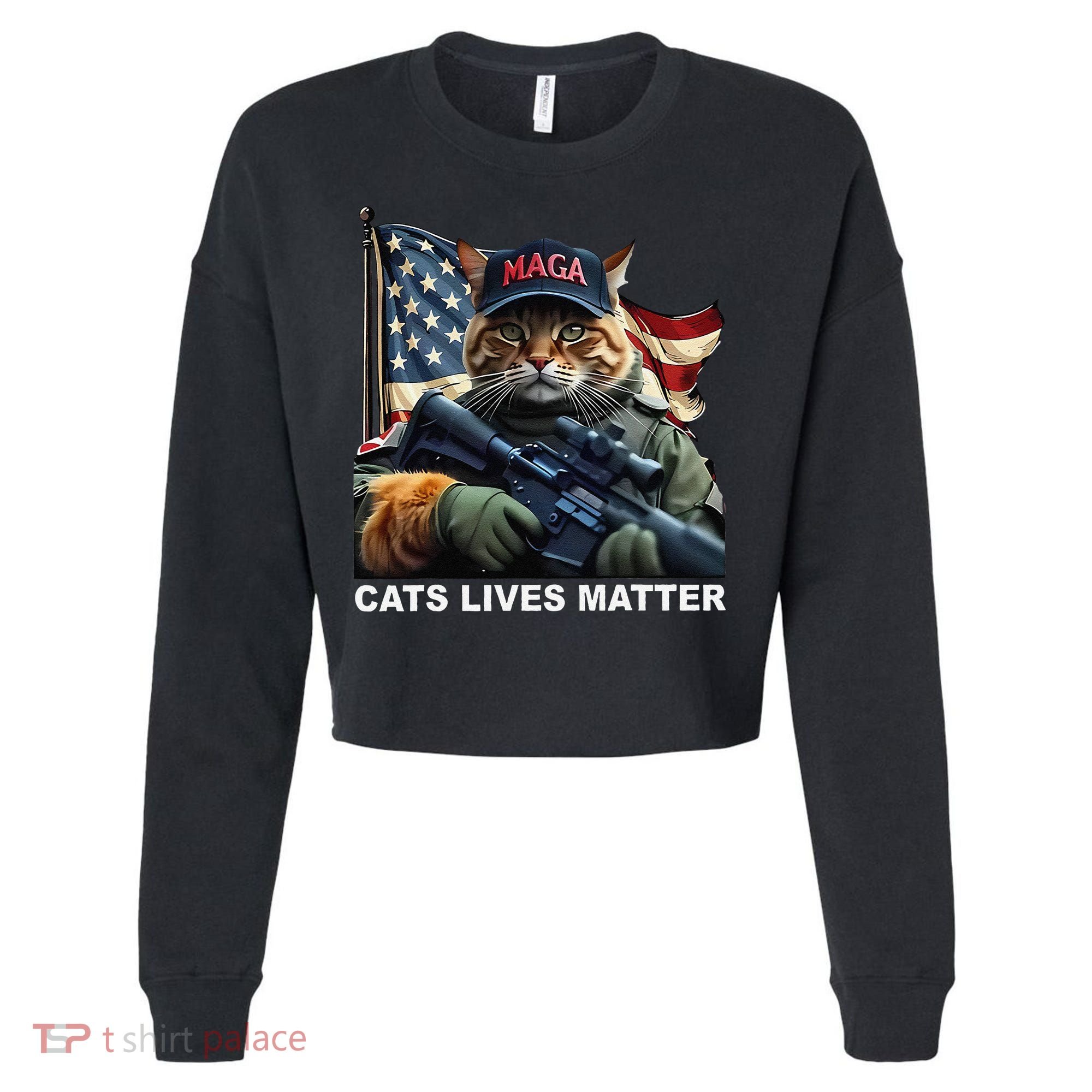 Cats Lives Matter Funny Trump 2024 Cat Maga Gift Cropped Pullover Crew