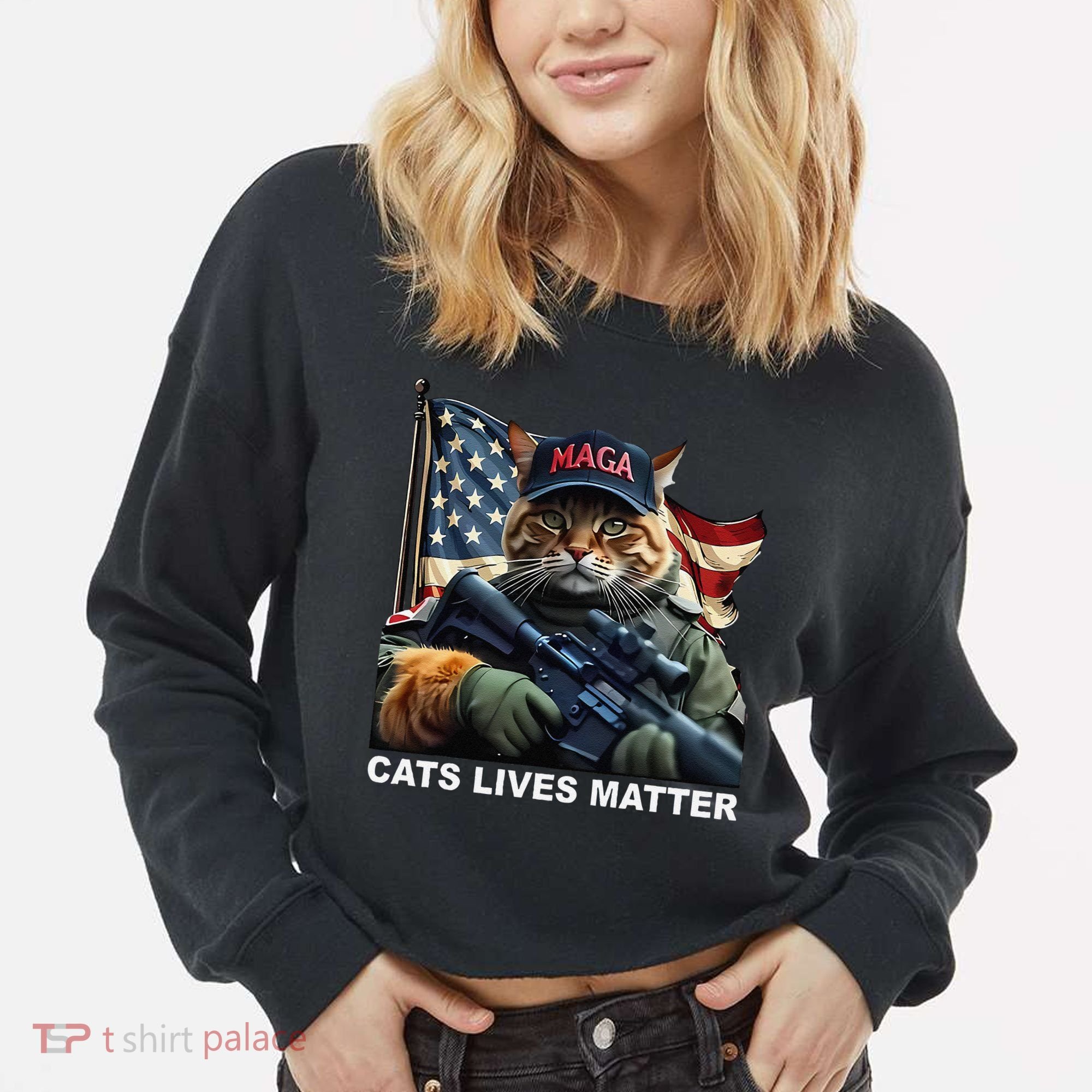 Cats Lives Matter Funny Trump 2024 Cat Maga Gift Cropped Pullover Crew