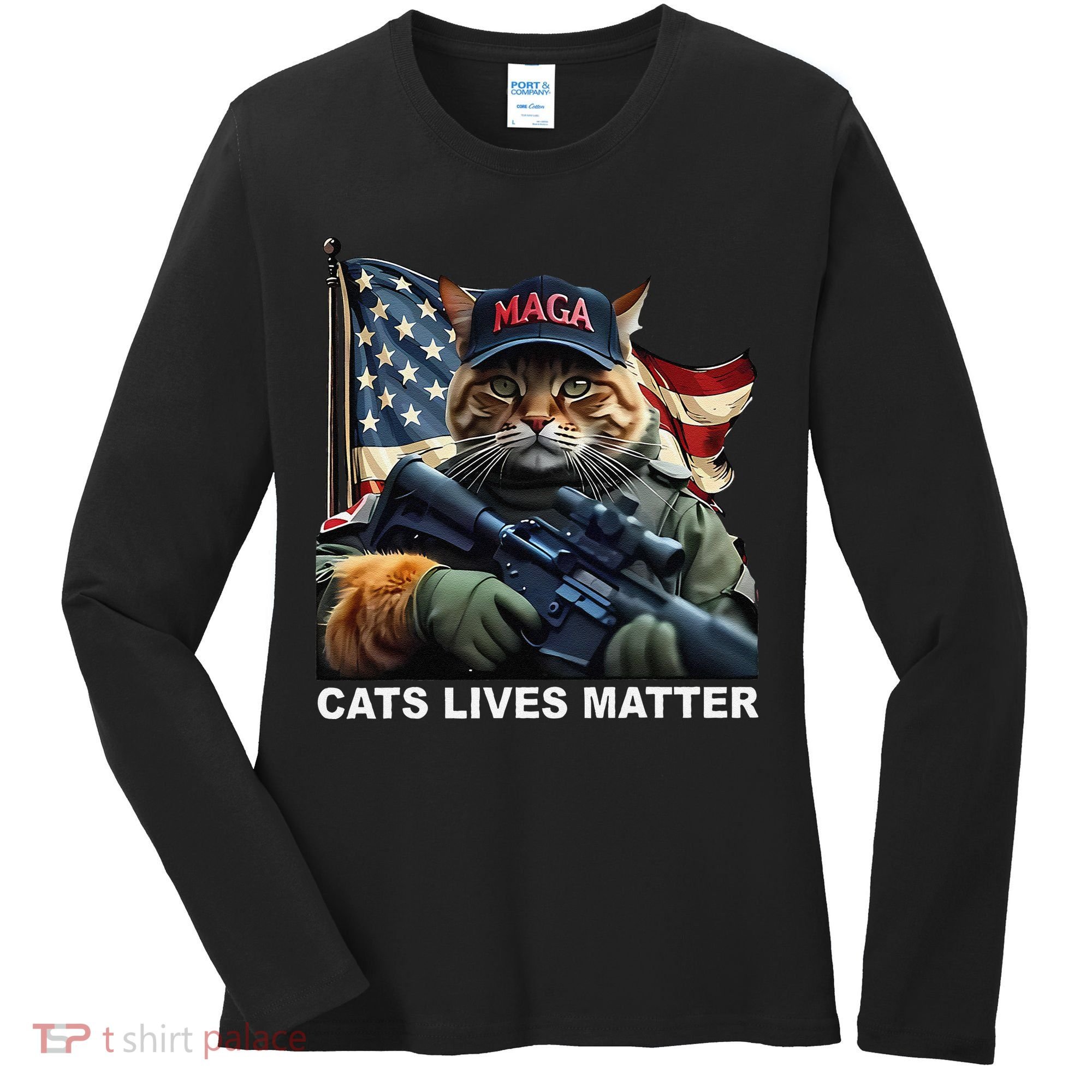 Cats Lives Matter Funny Trump 2024 Cat Maga Gift Women's Long Sleeve Shirt