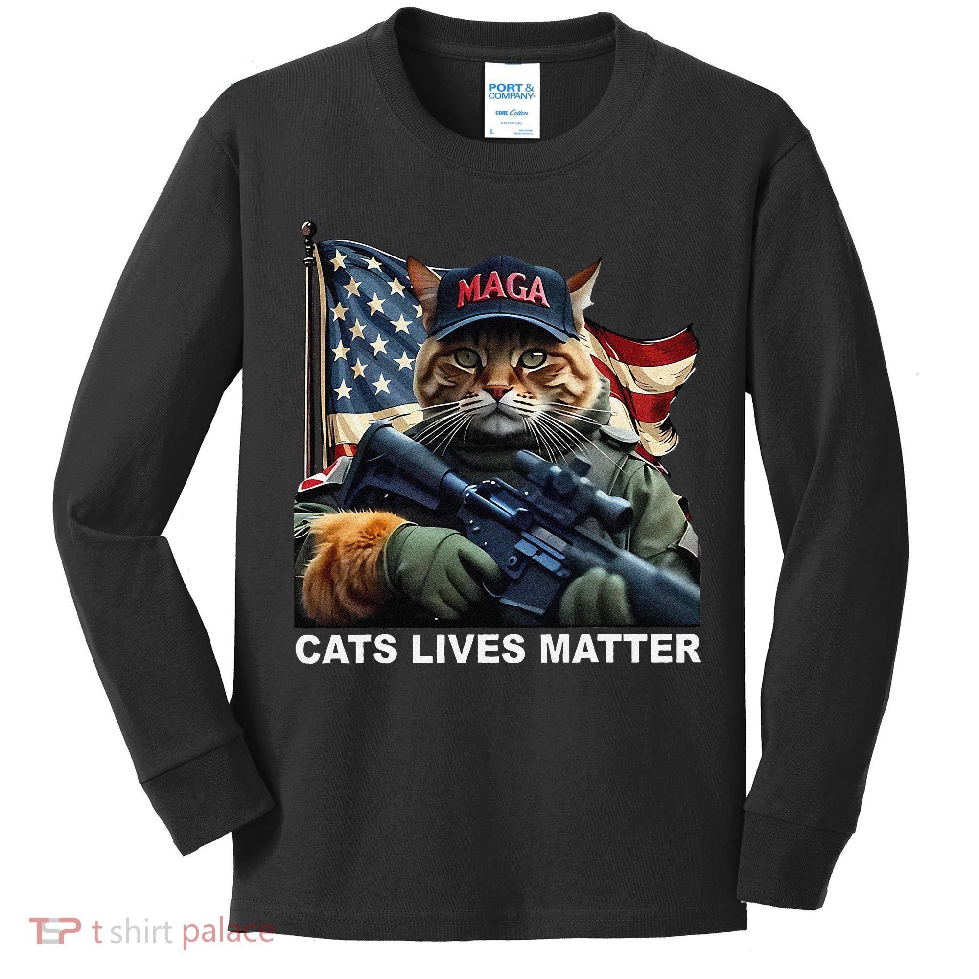 Cats Lives Matter Funny Trump 2024 Cat Maga Gift Kids Long Sleeve Shirt