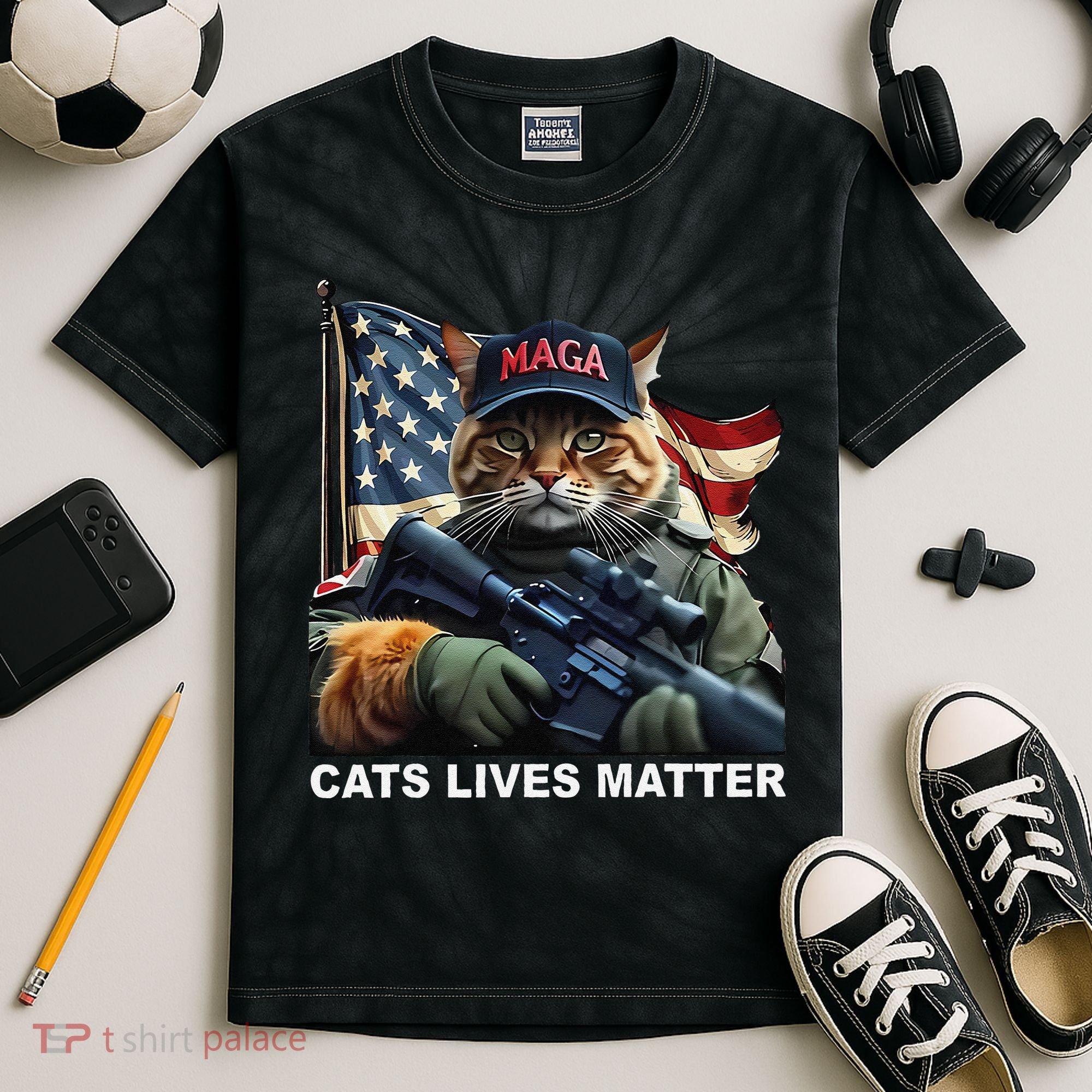 Cats Lives Matter Funny Trump 2024 Cat Maga Gift Kids Tie-Dye T-Shirt