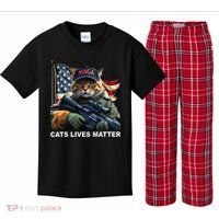 Cats Lives Matter Funny Trump 2024 Cat Maga Gift Kids Plaid Pajama Set thumb 0