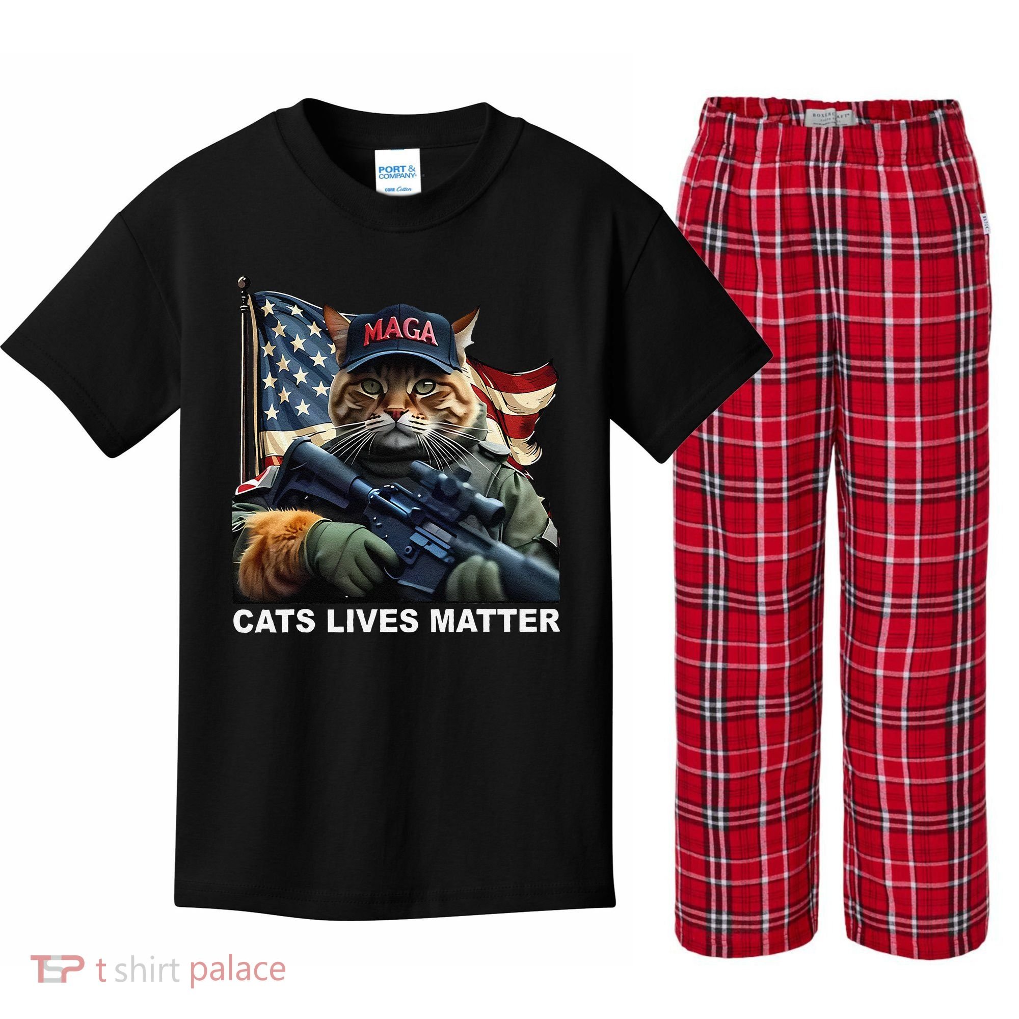 Cats Lives Matter Funny Trump 2024 Cat Maga Gift Kids Plaid Pajama Set
