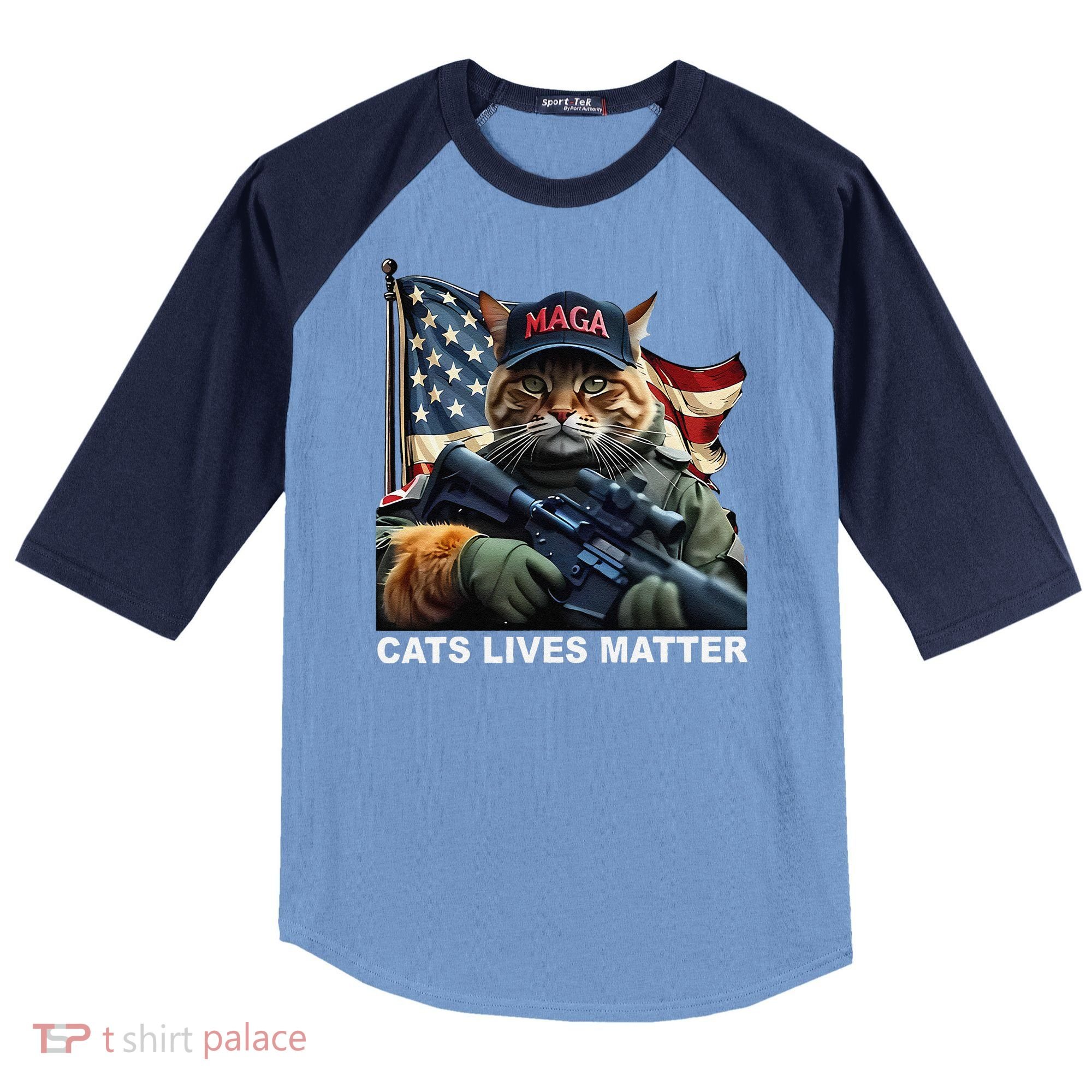 Cats Lives Matter Funny Trump 2024 Cat Maga Gift Raglan Baseball Sleeve Shirt
