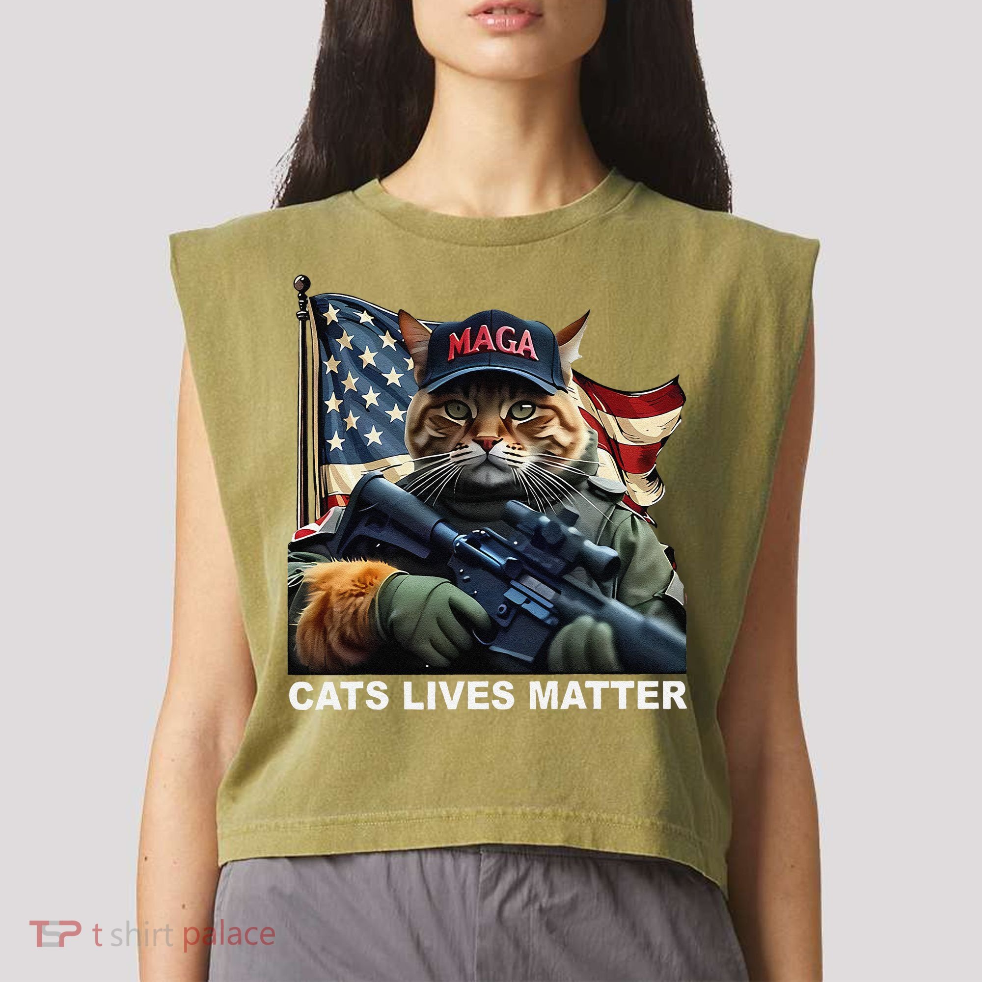 Cats Lives Matter Funny Trump 2024 Cat Maga Gift Garment-Dyed Women's Muscle Tee
