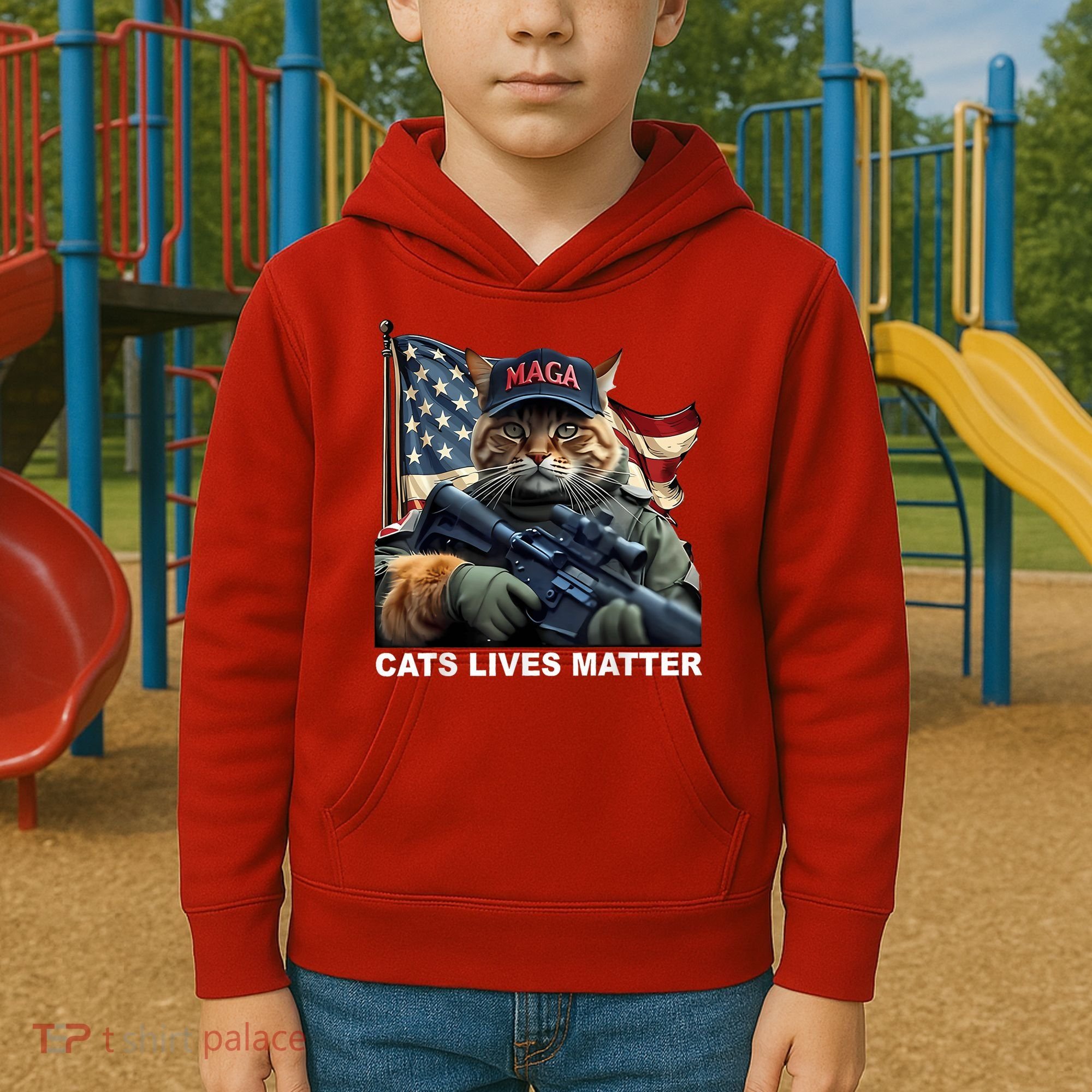 Cats Lives Matter Funny Trump 2024 Cat Maga Kids Hoodie