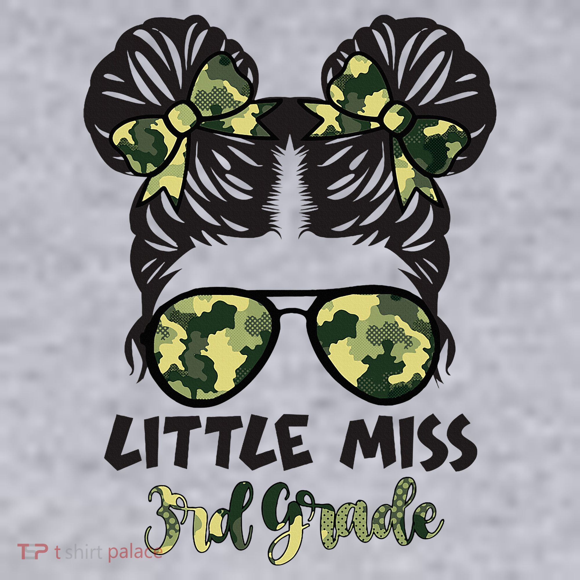 Camo Little Miss 3rd Third Grade Messy Bun Hair Tie Bow Women's Sweatshirt
