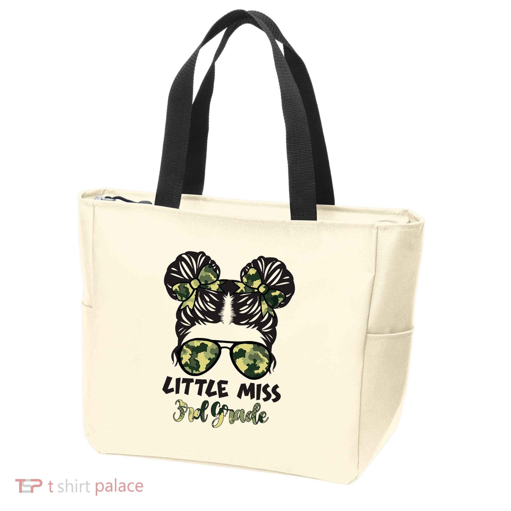 Camo Little Miss 3rd Third Grade Messy Bun Hair Tie Bow Tote Bag