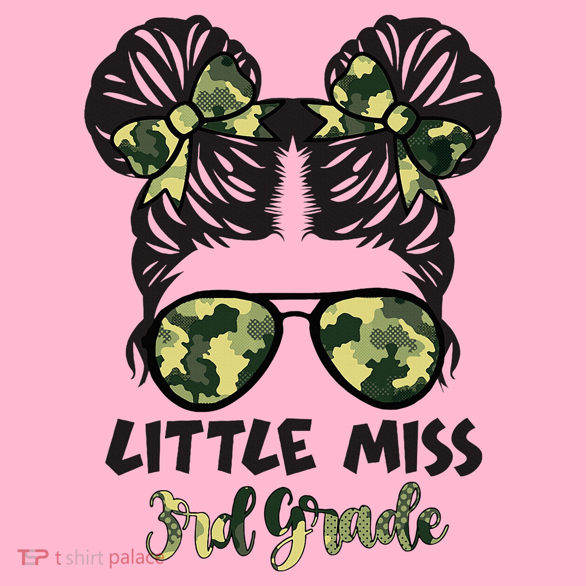 Camo Little Miss 3rd Third Grade Messy Bun Hair Tie Bow Coaster