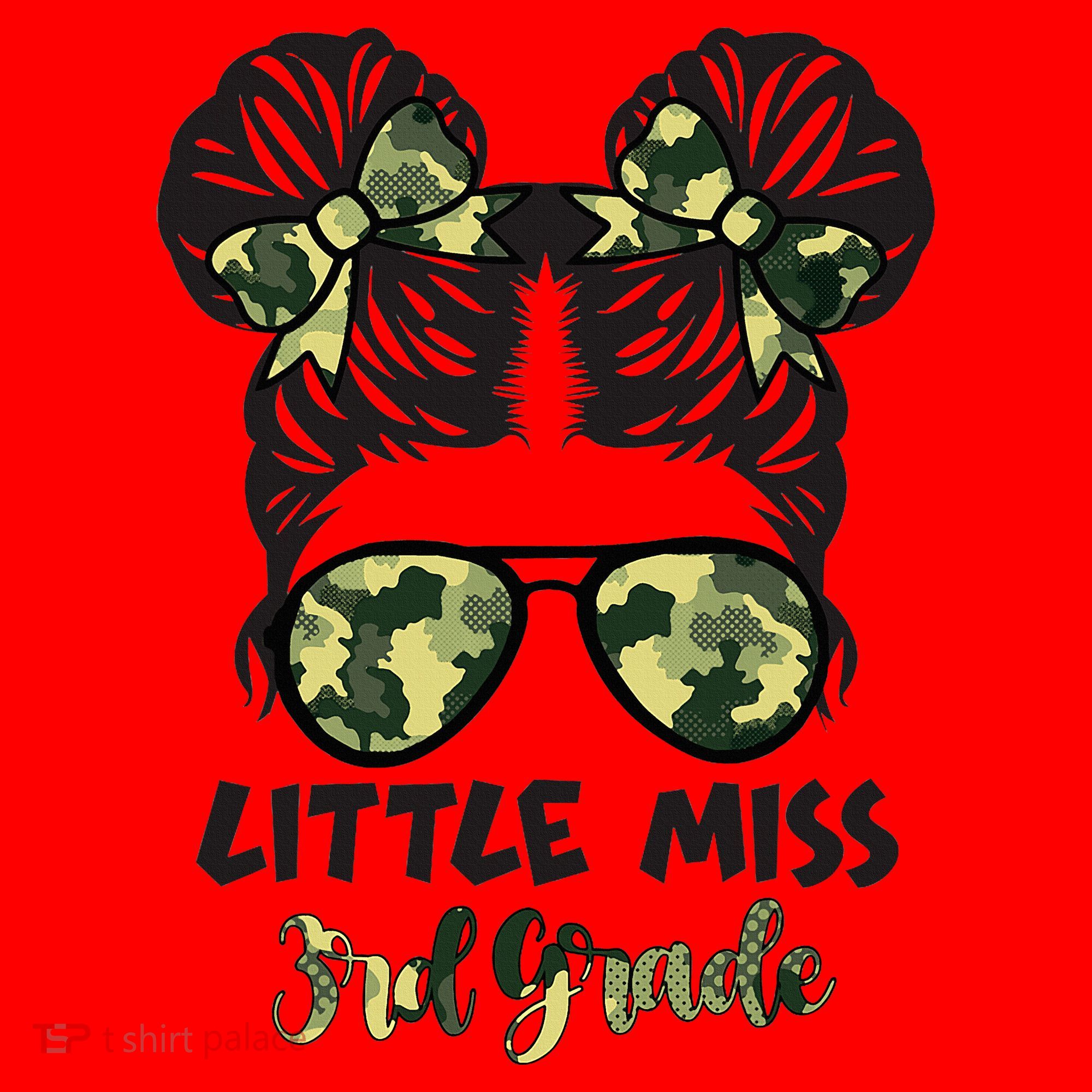 Camo Little Miss 3rd Third Grade Messy Bun Hair Tie Bow Santa Hat