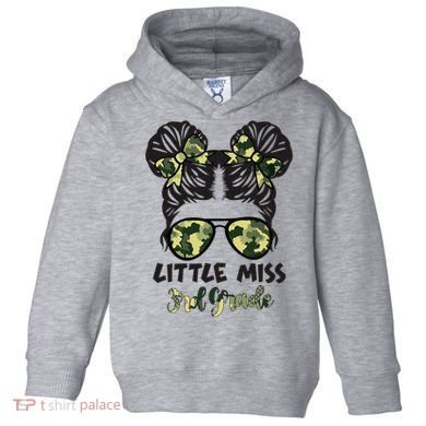 Camo Little Miss 3rd Third Grade Messy Bun Hair Tie Bow Toddler Hoodie