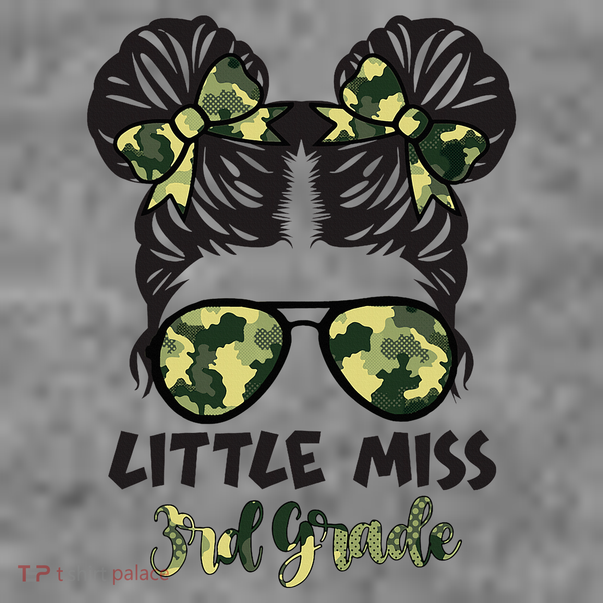 Camo Little Miss 3rd Third Grade Messy Bun Hair Tie Bow Toddler Hoodie