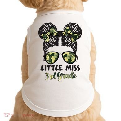 Camo Little Miss 3rd Third Grade Messy Bun Hair Tie Bow Doggie Tank