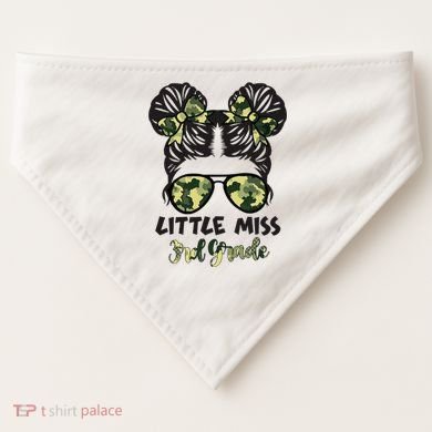 Camo Little Miss 3rd Third Grade Messy Bun Hair Tie Bow USA-Made Doggie Bandana