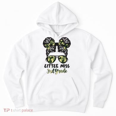 Camo Little Miss 3rd Third Grade Messy Bun Hair Tie Bow Hoodie