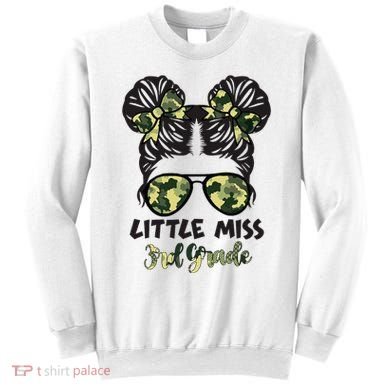 Camo Little Miss 3rd Third Grade Messy Bun Hair Tie Bow Sweatshirt