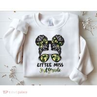 Camo Little Miss 3rd Third Grade Messy Bun Hair Tie Bow Sweatshirt thumb 2
