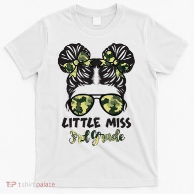 Camo Little Miss 3rd Third Grade Messy Bun Hair Tie Bow T-Shirt