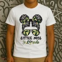 Camo Little Miss 3rd Third Grade Messy Bun Hair Tie Bow T-Shirt thumb 3