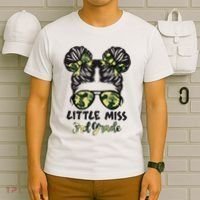 Camo Little Miss 3rd Third Grade Messy Bun Hair Tie Bow T-Shirt thumb 6