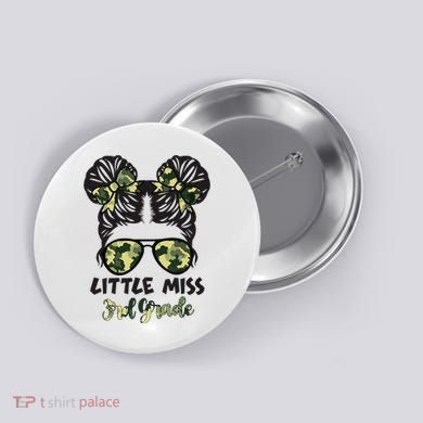 Camo Little Miss 3rd Third Grade Messy Bun Hair Tie Bow Button